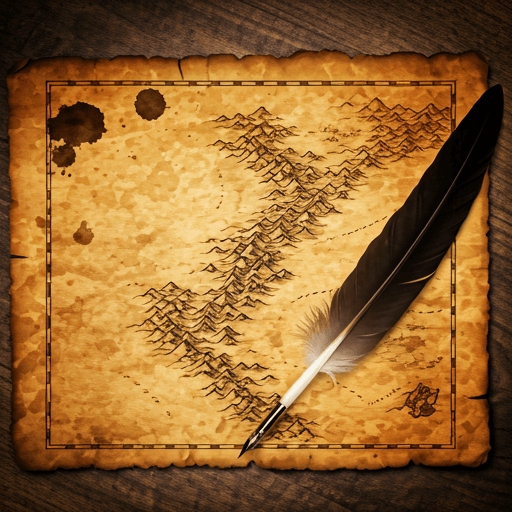 Vintage hand-drawn fantasy map style illustration showing a mythical kingdom on aged yellow parchment with decorative compass rose