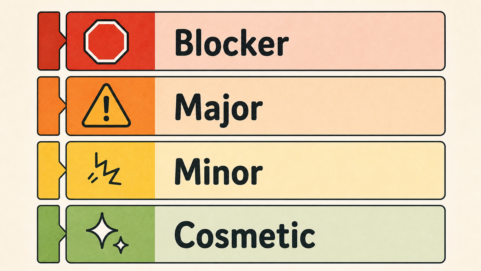A four-level playtest feedback severity scale from blocker to cosmetic.